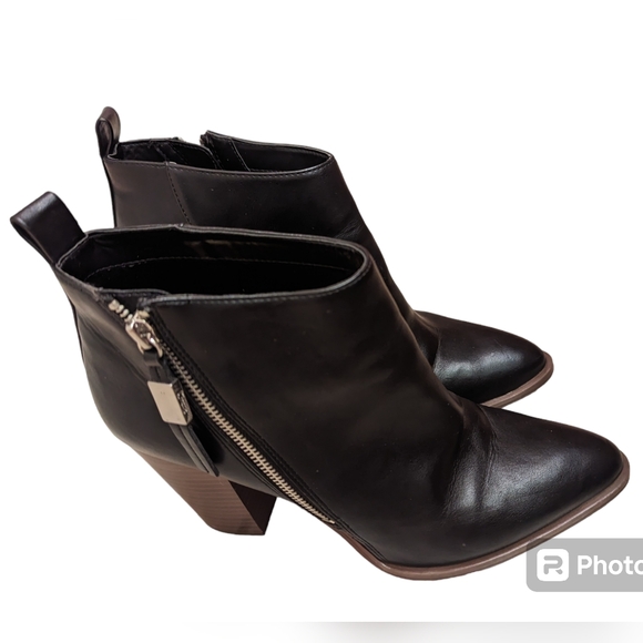 Circus By Sam Edelman Blythe Black Faux Leather Block Heel Ankle Boots K317 💗 - Picture 5 of 9